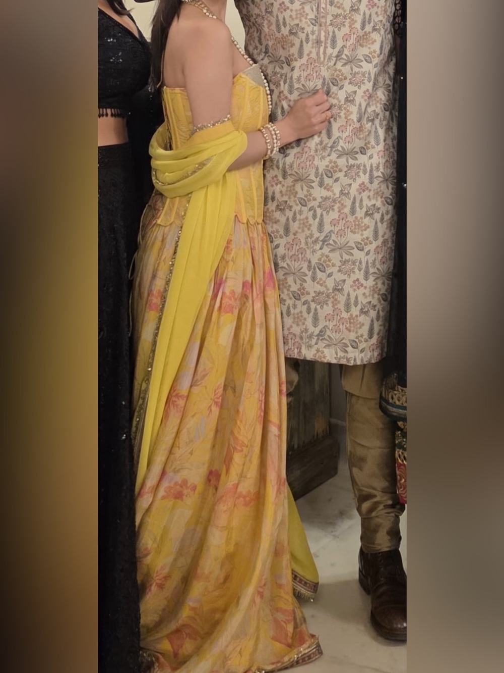 Old Marigold Yellow Floral Women’s Corset Lehenga with Dupatta